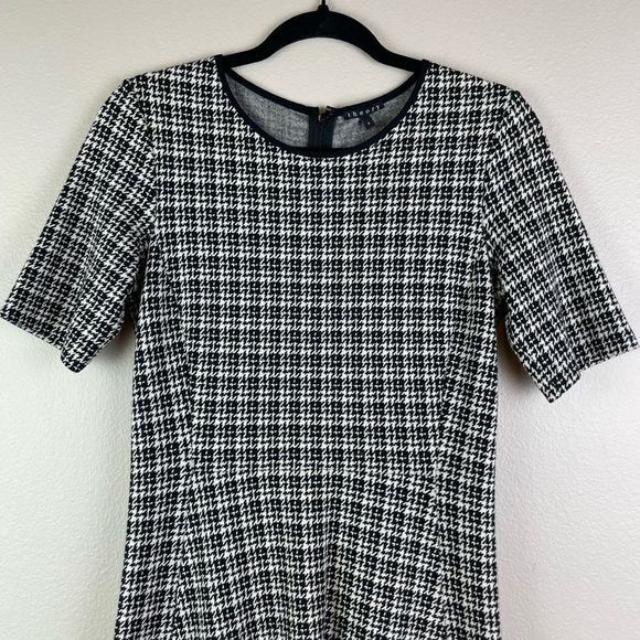 Theory Womens Black White Houndstooth Blend Nikay Moda Mini Dress - Picture 2 of 5